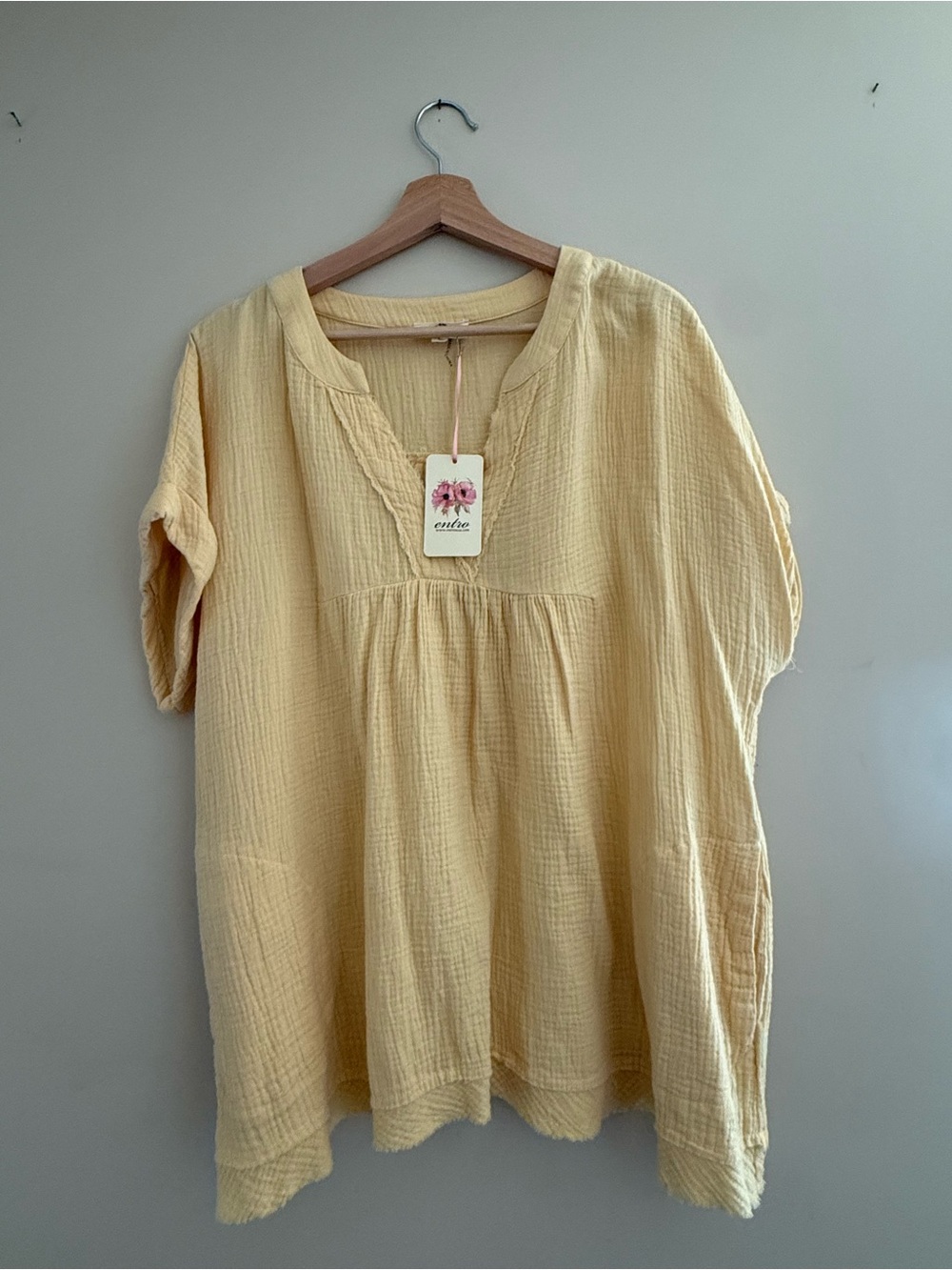 entro Soft Yellow Cotton Gauze Tunic